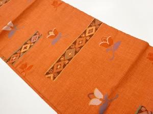 横段に菱・花模様織出し名古屋帯